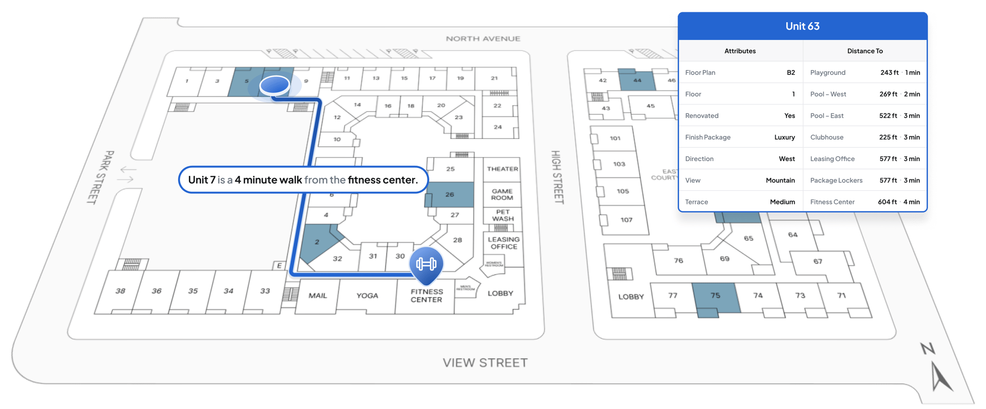 SightMap with real time navigation on an apartment property